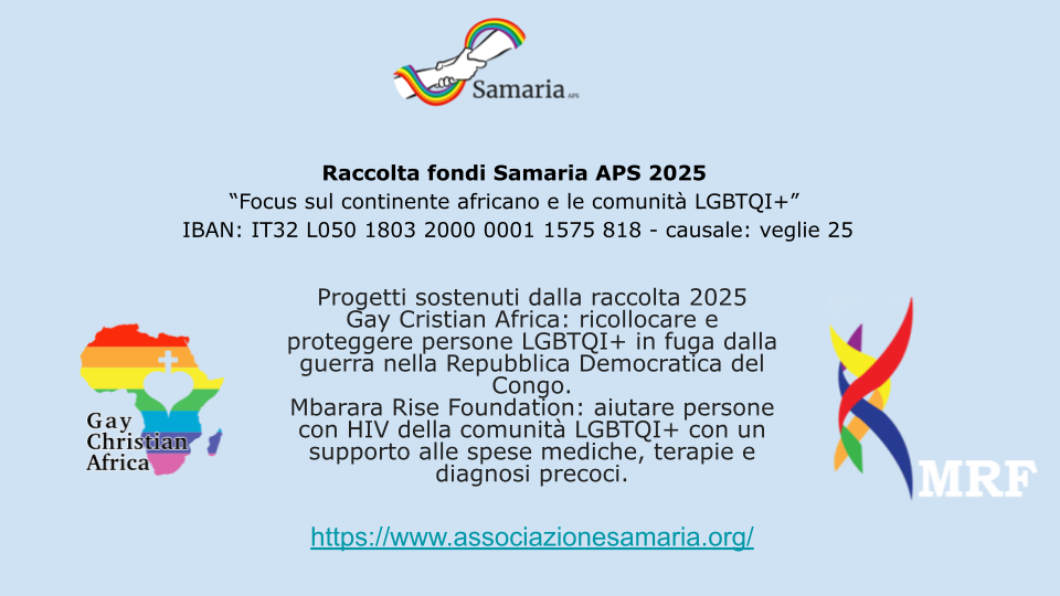 Campagna raccolta fondi “Focus sul continente africano e le comunità LGBTQI+” in occasione di culti e veglie 2025 per superare l’omolesbobitransfobia